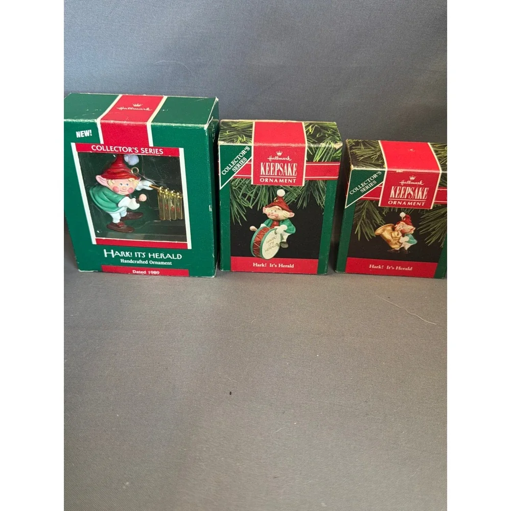 Hallmark Keepsake Ornament Lot Hark Its Herald 1989 1990 Vintage Christmas Elf